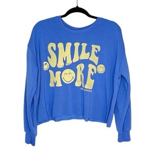 Smiley World Grayson Threads Smile More blue and yellow sweatshirt size medium